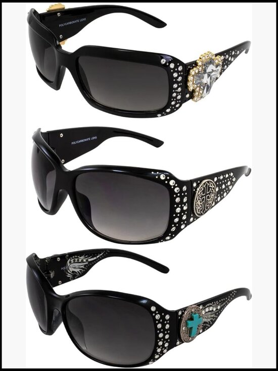 3 Pairs Fashion Riding Sunglasses Oversized Frame Rhinestone Embellished Metal main image 7